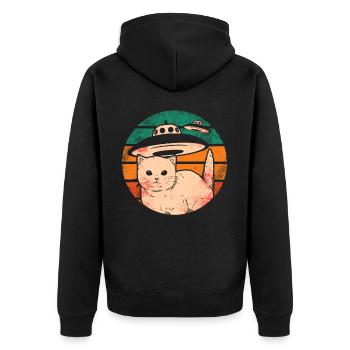 Lustige Katzen -Selfie Ufos Alien Spaceship Kitty - Unisex Premium Bio Zip Hoodie - Schwarz - Hinten - Nico (187cm)