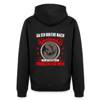 Ich rieche nach Ameisenbär Ameisenfresser - Unisex Premium Bio Zip Hoodie - Schwarz - Hinten - Nico (187cm)