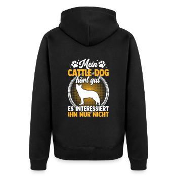 Mein Australian Cattle Dog hört gut - Unisex Premium Bio Zip Hoodie - Schwarz - Hinten - Nico (187cm)