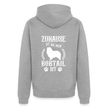Bobtail ist mein Zuhause Old English Sheepdog - Unisex Premium Bio Zip Hoodie - Grau meliert - Hinten - Nico (187cm)
