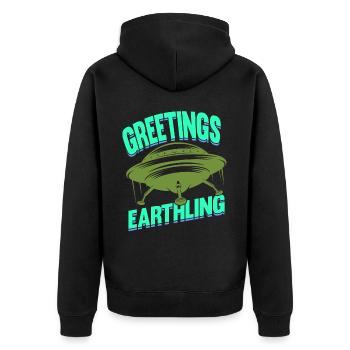 Alien, UFO, UAP, Space, Space Flying Object - Unisex Premium Organic Zip Hoodie - black - Back - Nico (187cm)