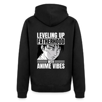 Leveling Up Fatherhood With Anime Vibes Dad Anime - Unisex Premium Bio Zip Hoodie - Schwarz - Hinten - Nico (187cm)