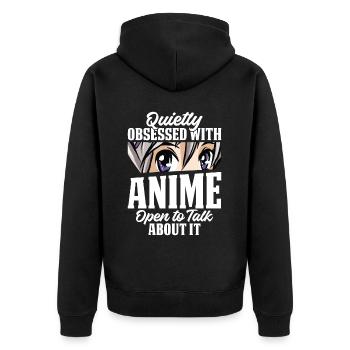 Quietly Obsessed With Anime Japanese Otaku Anime E - Unisex Premium Bio Zip Hoodie - Schwarz - Hinten - Nico (187cm)