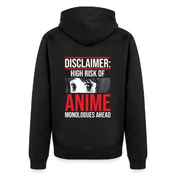 Disclaimer High Risk Of Anime Cool Japanese Otaku - Unisex Premium Bio Zip Hoodie - Schwarz - Hinten - Nico (187cm)