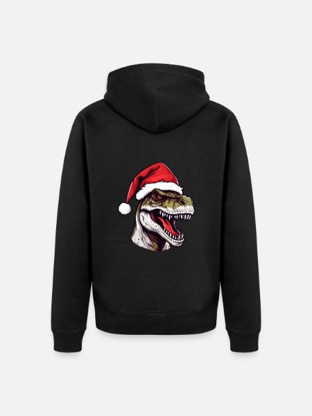 Dinosaur Head Christmas Portrait - Unisex Premium Organic Zip Hoodie - black