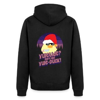 Yule-Duck - Ente mit Messer Duck with Knife - Unisex Premium Bio Zip Hoodie - Schwarz - Hinten - Nico (187cm)