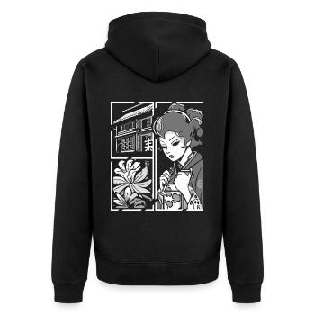 Style Manga de dessin animé : La vie japonaise d’une geisha - Veste à capuche bio Premium Unisexe - noir - Dos - Nico (187cm)