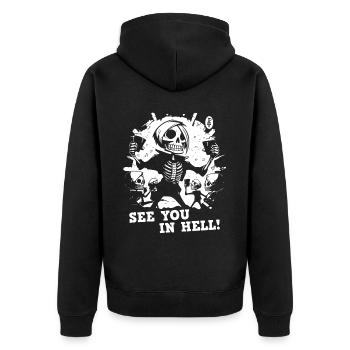 Célébrons en enfer, nous vous verrons en enfer - Veste à capuche bio Premium Unisexe - noir - Dos - Nico (187cm)