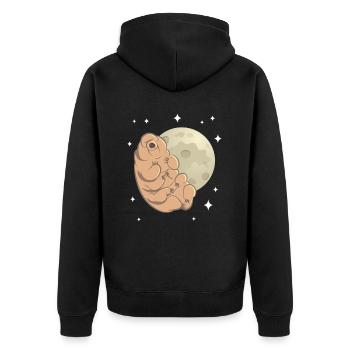 Bärtierchen Mond Sterne Weltraum - Unisex Premium Bio Zip Hoodie - Schwarz - Hinten - Nico (187cm)