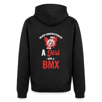 Never underestimate a girl with a - Unisex Premium Organic Zip Hoodie - black - Back - Nico (187cm)