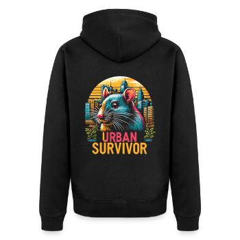 Rat dans la jungle urbaine : « Survivant urbain » - Veste à capuche bio Premium Unisexe - noir - Dos - Nico (187cm)