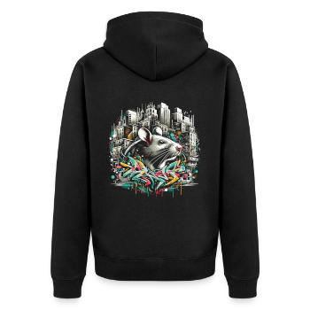 Urban Rat: Graffiti Wall Master - Unisex Premium Organic Zip Hoodie - black - Back - Nico (187cm)