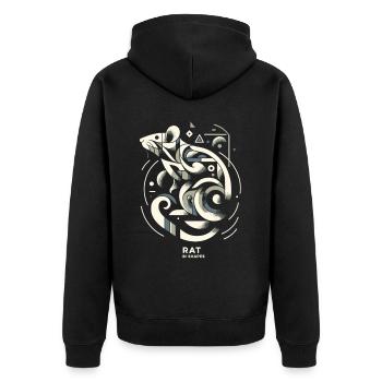Abstrakte Ratte: Formen und Fantasie - Unisex Premium Bio Zip Hoodie - Schwarz - Hinten - Nico (187cm)