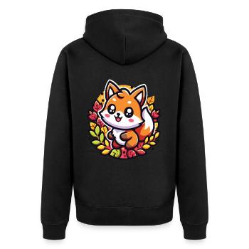 Ein Kawaii-Fuchs mit herbstlichem Walddekor - Unisex Premium Bio Zip Hoodie - Schwarz - Hinten - Nico (187cm)