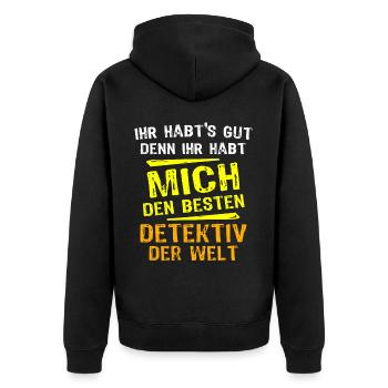 Detektiv Geschenk - Unisex Premium Bio Zip Hoodie - Schwarz - Hinten - Nico (187cm)