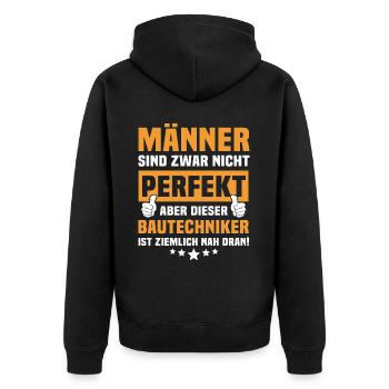 Lustige Bautechniker Sprüche - Unisex Premium Bio Zip Hoodie - Schwarz - Hinten - Nico (187cm)