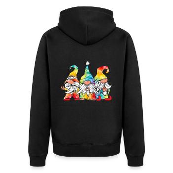 Drei Hippie -Gnomes Groovy Binde Dye Gnomies - Unisex Premium Bio Zip Hoodie - Schwarz - Hinten - Nico (187cm)