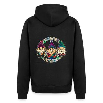 Drei Hippie -Gnomes Groovy Binde Dye Gnomies - Unisex Premium Bio Zip Hoodie - Schwarz - Hinten - Nico (187cm)