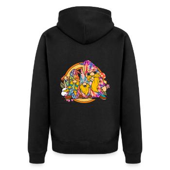 Drei Hippie -Gnomes Groovy Binde Dye Gnomies - Unisex Premium Bio Zip Hoodie - Schwarz - Hinten - Nico (187cm)