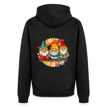 Drei Hippie -Gnomes Groovy Binde Dye Gnomies - Unisex Premium Bio Zip Hoodie - Schwarz - Hinten - Nico (187cm)
