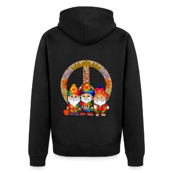 Drei Hippie -Gnomes Groovy Binde Dye Gnomies - Unisex Premium Bio Zip Hoodie - Schwarz - Hinten - Nico (187cm)