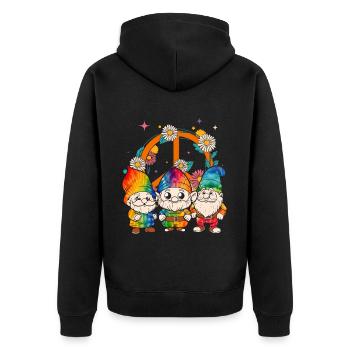 Drei Hippie -Gnomes Groovy Binde Dye Gnomies - Unisex Premium Bio Zip Hoodie - Schwarz - Hinten - Nico (187cm)