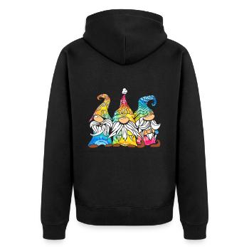 Drei Hippie -Gnomes Groovy Binde Dye Gnomies - Unisex Premium Bio Zip Hoodie - Schwarz - Hinten - Nico (187cm)