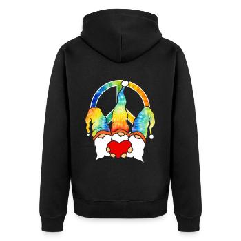 Drei Hippie -Gnomes Groovy Binde Dye Gnomies - Unisex Premium Bio Zip Hoodie - Schwarz - Hinten - Nico (187cm)