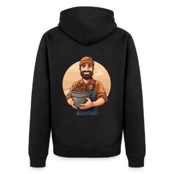 Earthworm -Handworm -Farmer -Worm - Unisex Premium Organic Zip Hoodie - black - Back - Nico (187cm)
