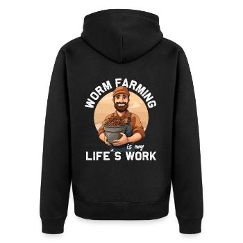 Earthworm -Handworm -Farmer -Worm - Unisex Premium Organic Zip Hoodie - black - Back - Nico (187cm)