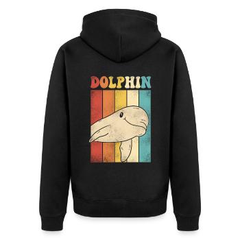 Dolphin Retro Vintage Dolphin - Unisex Premium Bio Zip Hoodie - Schwarz - Hinten - Nico (187cm)