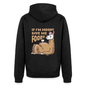 Llama Llama Funny If Im Moody Give Me Foody - Unisex Premium Organic Zip Hoodie - black - Back - Nico (187cm)