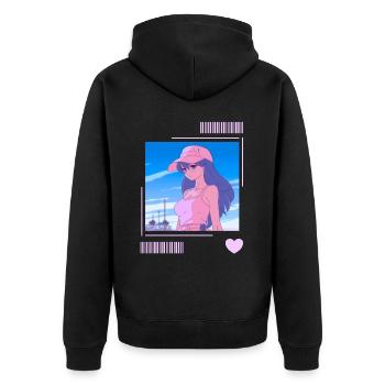 Kawaii Lofi 80's Anime Soft Girl Aesthetic Retro S - Unisex Premium Bio Zip Hoodie - Schwarz - Hinten - Nico (187cm)