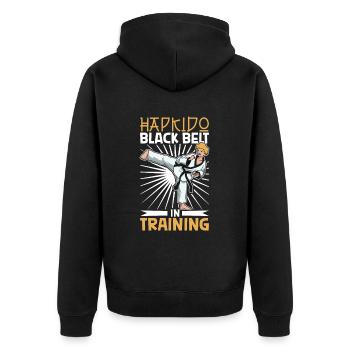 Ceinture noire en préparation - Hapkido - Veste à capuche bio Premium Unisexe - noir - Dos - Nico (187cm)