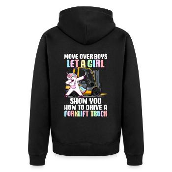 Forklift Driver Girl - Unisex Premium Organic Zip Hoodie - black - Back - Nico (187cm)