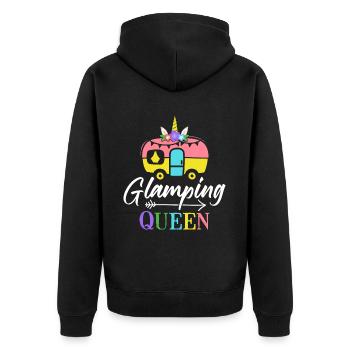 Weiblicher Glamper - Unisex Premium Bio Zip Hoodie - Schwarz - Hinten - Nico (187cm)