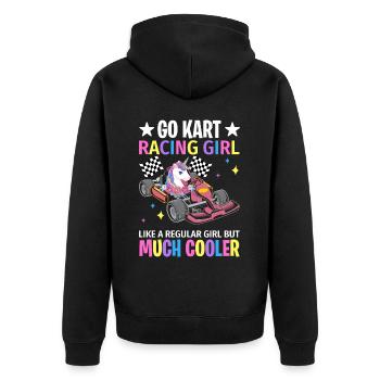 Weibliche Go Kart-Rennfahrerin Go Karting Girl - Unisex Premium Bio Zip Hoodie - Schwarz - Hinten - Nico (187cm)
