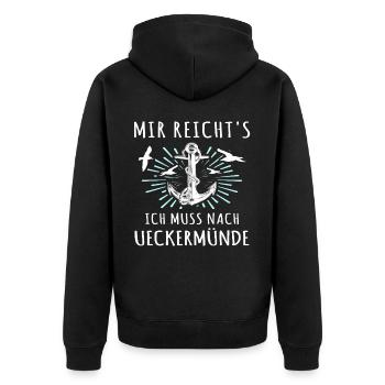 Ueckermünde Sprüche - Unisex Premium Bio Zip Hoodie - Schwarz - Hinten - Nico (187cm)