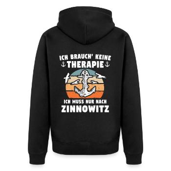 Zinnowitz Sprüche - Unisex Premium Bio Zip Hoodie - Schwarz - Hinten - Nico (187cm)