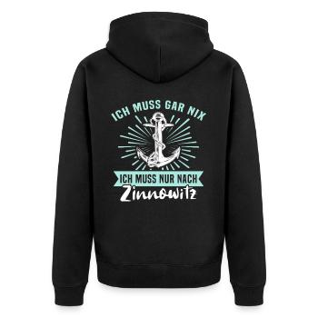Zinnowitz Sprüche - Unisex Premium Bio Zip Hoodie - Schwarz - Hinten - Nico (187cm)