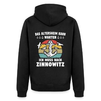 Zinnowitz Sprüche - Unisex Premium Bio Zip Hoodie - Schwarz - Hinten - Nico (187cm)