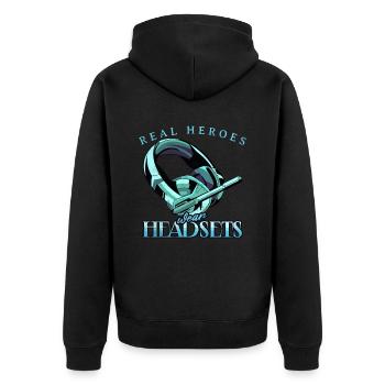 Les vrais héros portent des casques Funny Gamer Boys & Kids - Veste à capuche bio Premium Unisexe - noir - Dos - Nico (187cm)