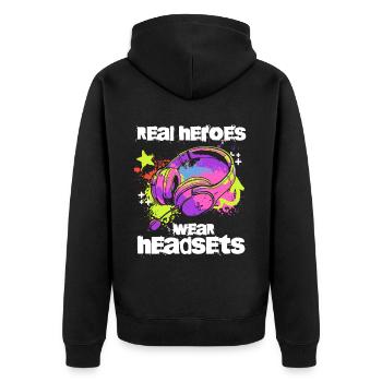 Les vrais héros portent des casques Funny Gamer Boys & Kids - Veste à capuche bio Premium Unisexe - noir - Dos - Nico (187cm)