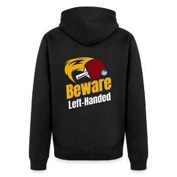 Vorsicht Linkshänder Lustiger Humor Beidhändige - Unisex Premium Bio Zip Hoodie - Schwarz - Hinten - Nico (187cm)