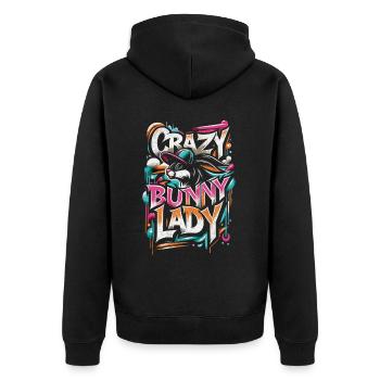 Crazy Bunny Lady - Unisex Premium Organic Zip Hoodie - black - Back - Nico (187cm)