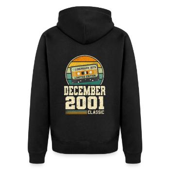 22. Geburtstag Dezember Jahrgang 2001 Vintage - Unisex Premium Bio Zip Hoodie - Schwarz - Hinten - Nico (187cm)