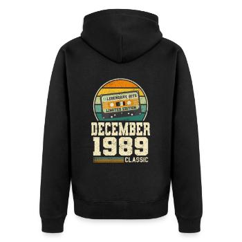 34. Geburtstag Dezember Jahrgang 1989 Vintage - Unisex Premium Bio Zip Hoodie - Schwarz - Hinten - Nico (187cm)