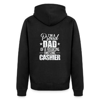 I'm a proud Dad of a freaking awesome Cashier - Unisex Premium Bio Zip Hoodie - Schwarz - Hinten - Nico (187cm)