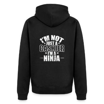 I'm not just a Cashier I'm a Ninja Beruf - Unisex Premium Bio Zip Hoodie - Schwarz - Hinten - Nico (187cm)