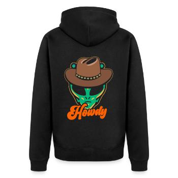 Howdy Alien Cowboy Space UFO Funny Western Rodeo - Unisex Premium Bio Zip Hoodie - Schwarz - Hinten - Nico (187cm)